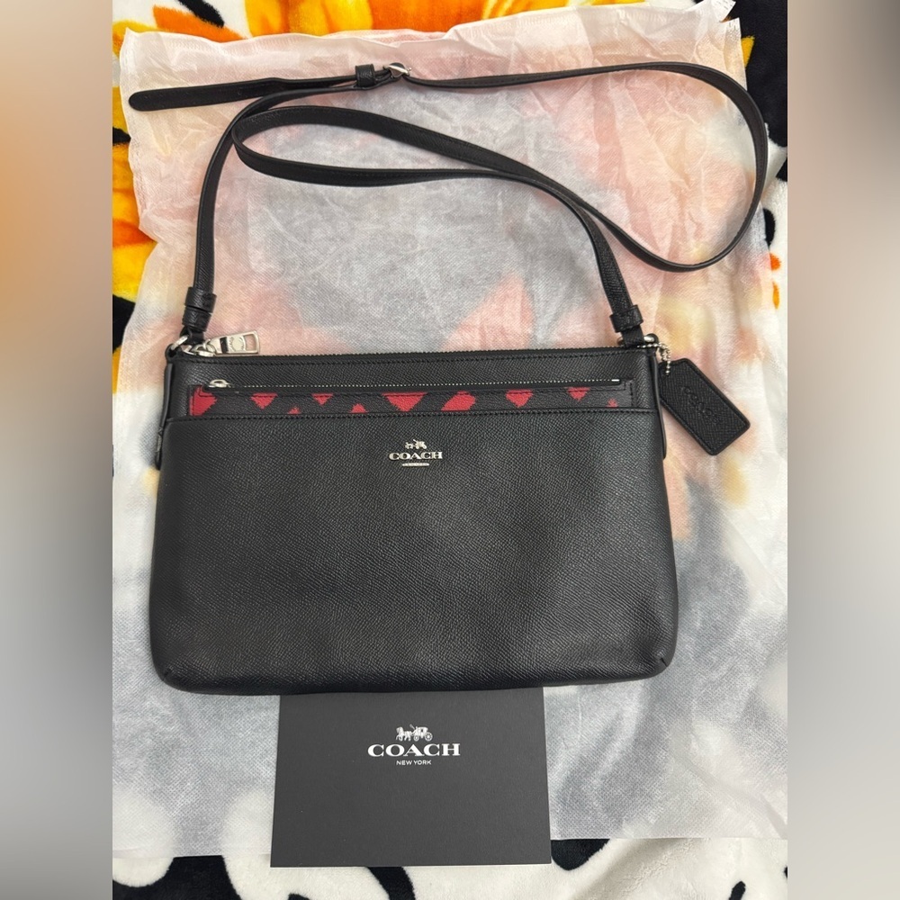 Coach Black and Red buffalo cross print Crossbody Bag great for Christmas 🎄
